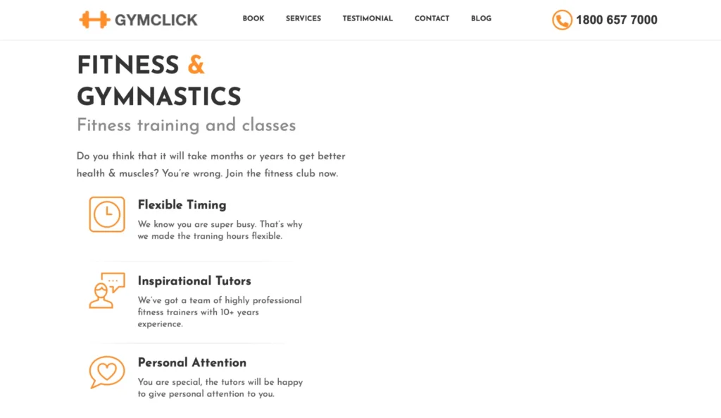 wordpress-fitness-class-info-section