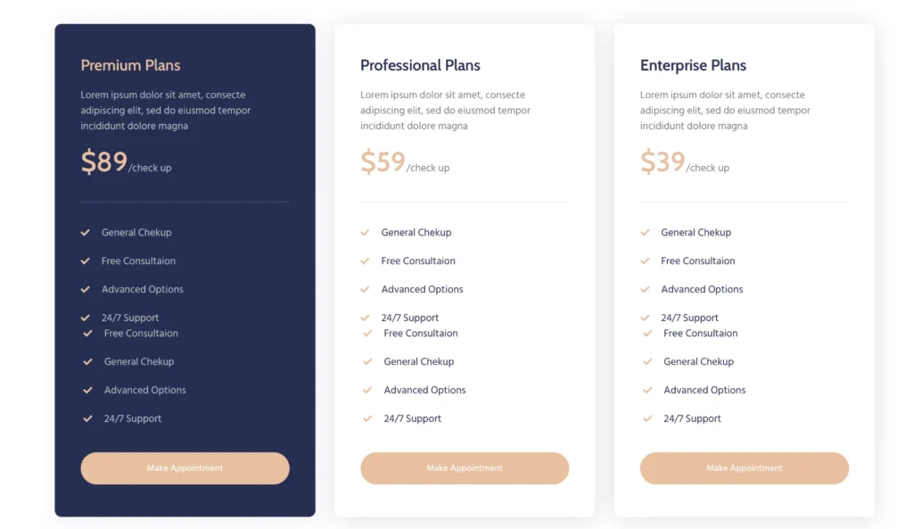 wordpress-pricing-plans-healthcare-section